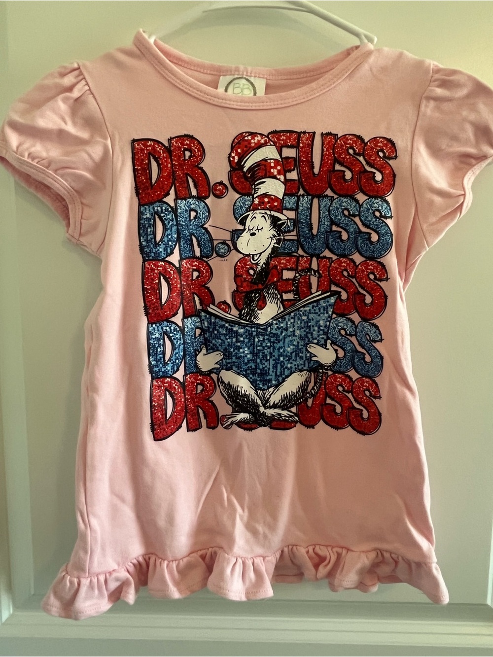 Bubble Boutique Pink Girls' Graphic Tee with Ruffle Hem size 8
